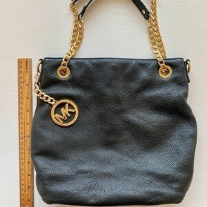 Michael Kors Black Shoulder Bag with Gold Accents